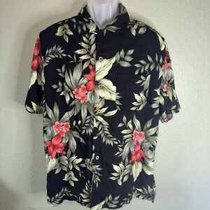Havana Jack's Cafe Men's Black Floral Hibiscus Camp Hawaiian Shirt M 0279